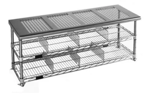 Gowning Benches with Undershelf and Perforated Seat