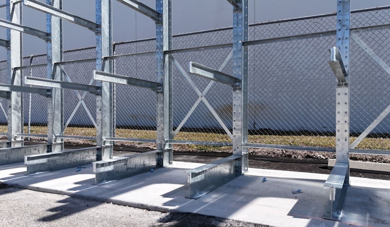 galvanized cantilever rack up close