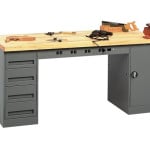 One Drawer Cabinet and One Door Cabinet Workbench with Hardwood Work Surface