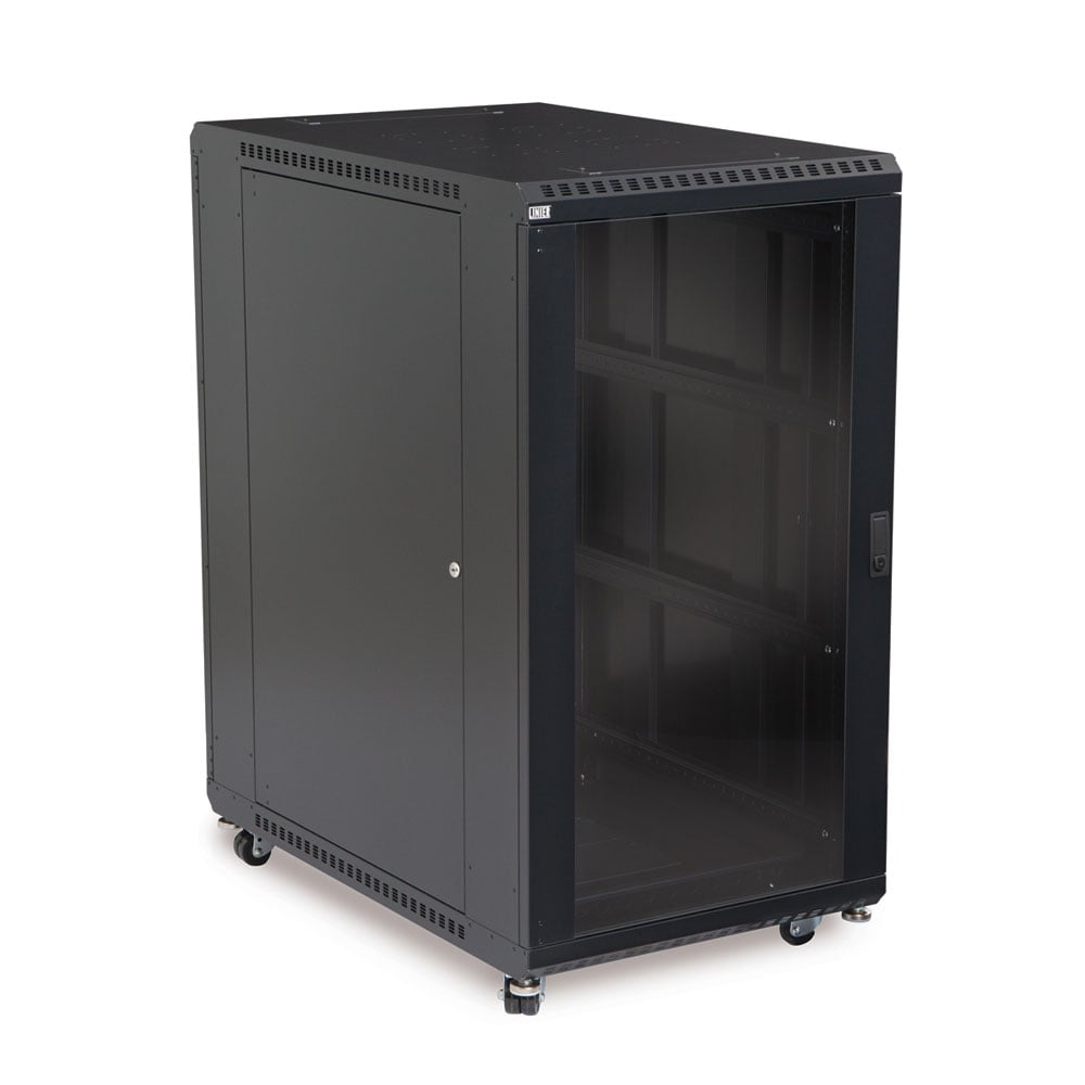 Server Cabinet with One Locking Tempered Glass Door and One Solid Door